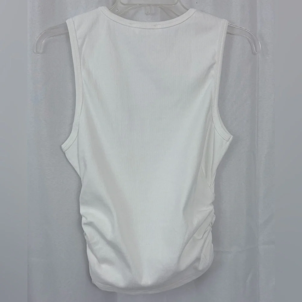 Fun & Casual White Ribbed Sleeveless High Neck Side Ruched Tank Top (S) NWT